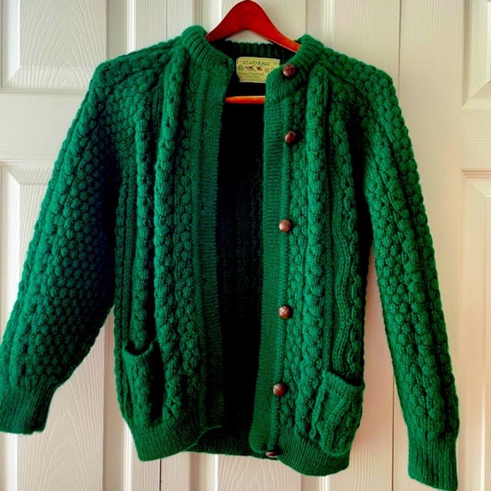 Bright Green Aran cardigan sweater